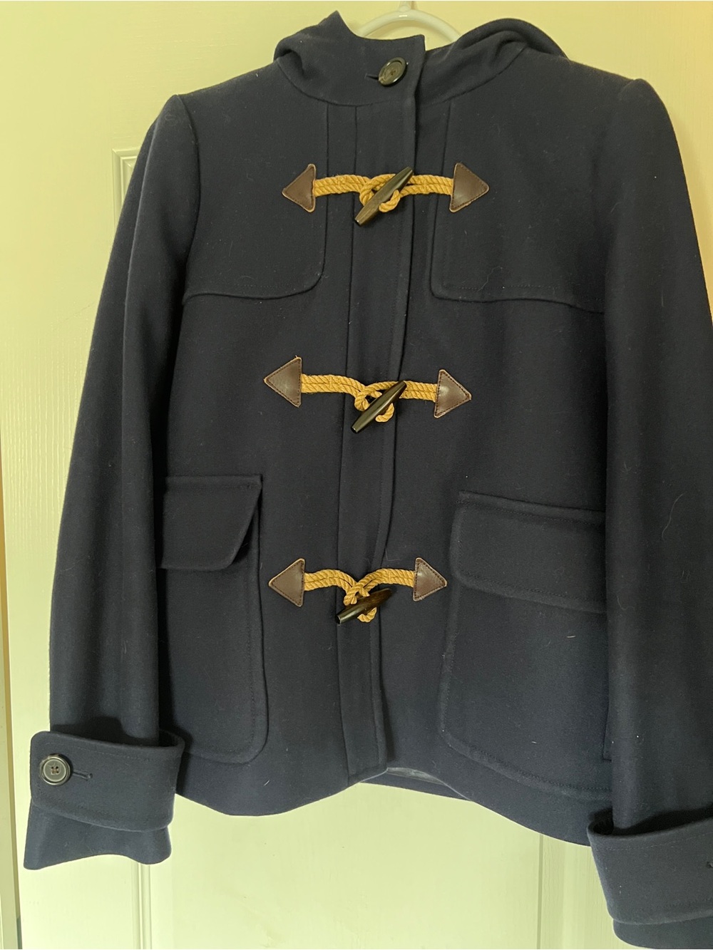 J.Crew Navy Melton Wool Toggle Coat | Size 8 | Italian Wool Blend Duffle Coat